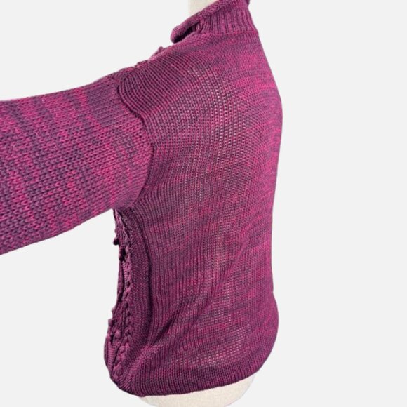 VTG Gina Peters Burgundy Cable Knit Roll Neck Bobble Sweater (Size M) - Picture 5 of 13